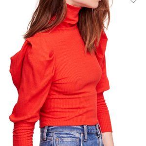 Free People Lala Mock Neck Puff Sleeve Top